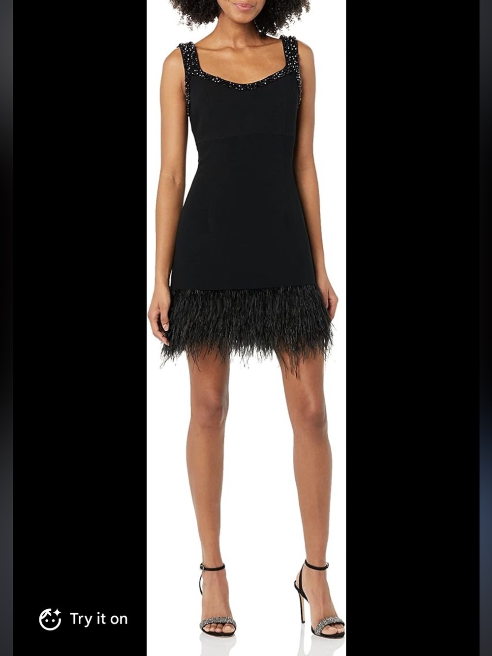 Cinq à Sept Womens Stellah Dress Black Beaded neck with Feather Hem Mini dress 0